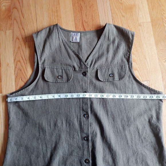 Vintage AE Sport Linen Cotton Sleeveless Olive Green Button Up - Picture 12 of 15